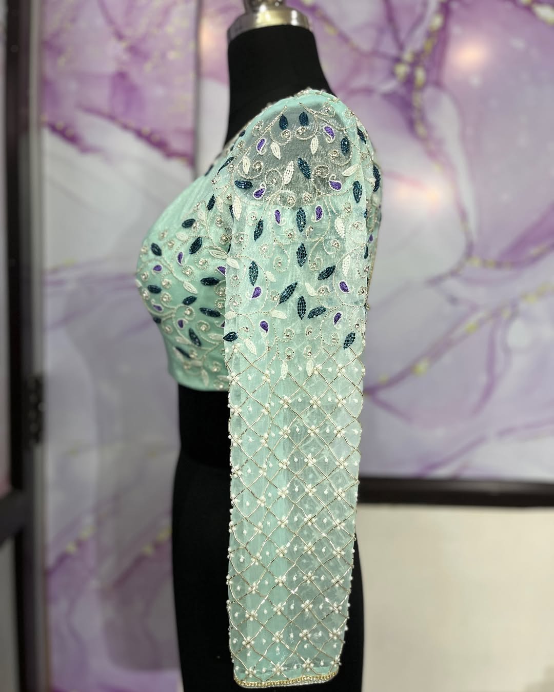 Elegant pastel blue bridal blouse design