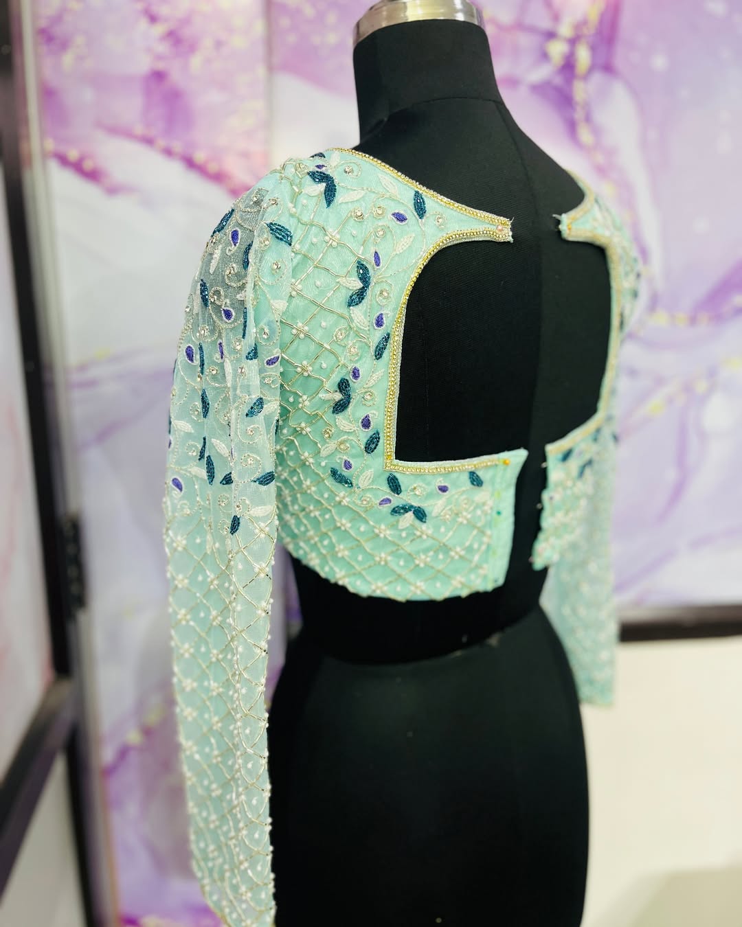 Elegant pastel blue bridal blouse design